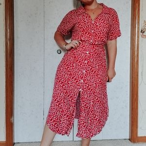 Red floral vintage style dress
